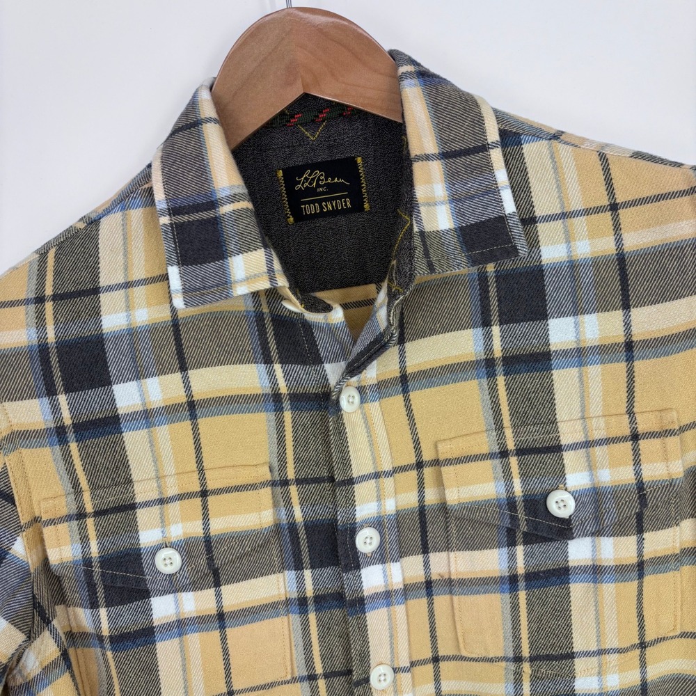 L.L. Bean x Todd Snyder Flannel Shirt Mens Medium Yellow Plaid Elbow Patches